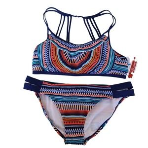 Jantzen Sport Womens XL 2 Piece Bikini Set Tribal‎ Geometric Navy JPSS9196 NWT